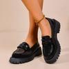Women's Chain Decor Platform Loafers Fashion Black Patent Leather Dress Shoes Woman Comfortable Slip On Flat Shoes Plus Size 43