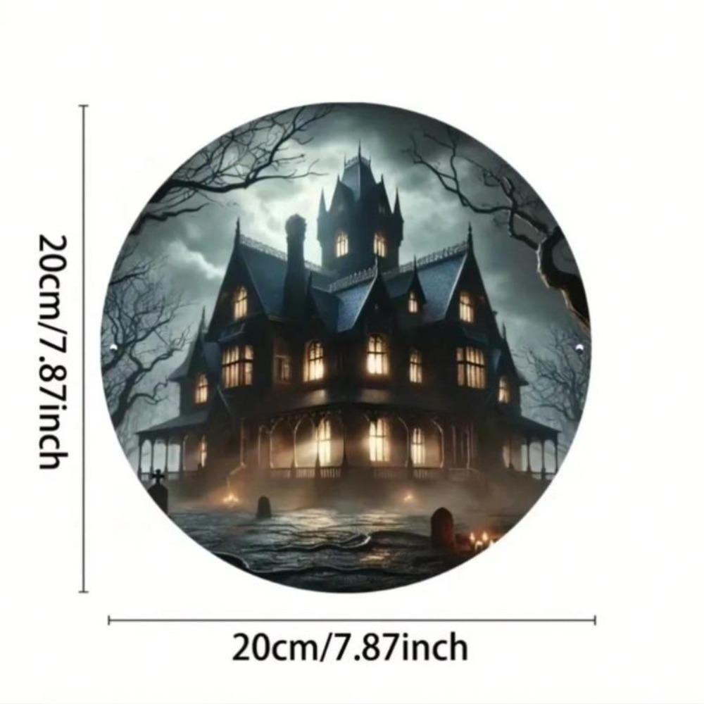 Spooky Halloween Castle Metal Sign Circular Iron Wall Decor for Bar Cafe Home