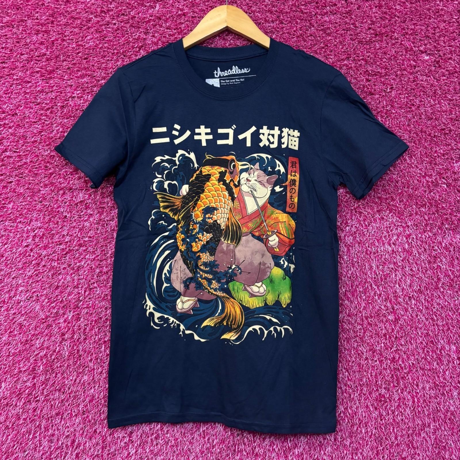 Threadless The Cat and the Koi Graphic Design T-Shirt M