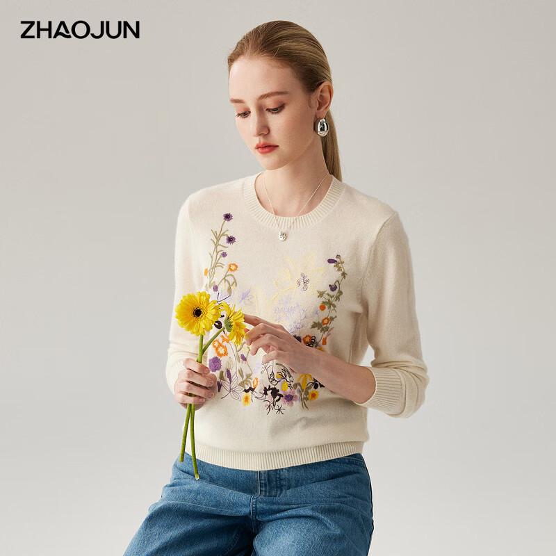 Women's 100% Cashmere Embroidered Round Neck Sweater