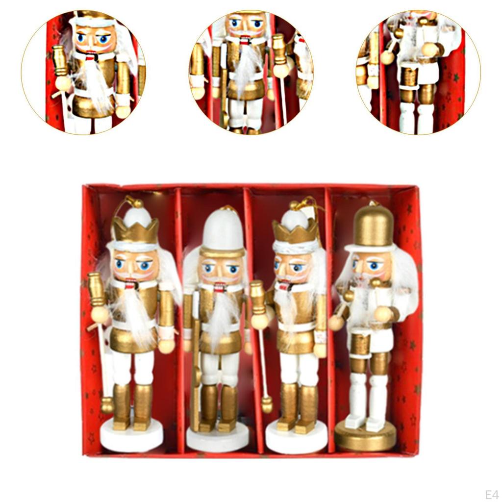 4 Pieces Nutcracker Puppet Statues Christmas Decorations Home Furnishing Crafts Artificial Ornaments