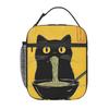 Eine Katze, die Nudeln isst, Isolierte Lunchtasche für Damen, Büro-Kühltasche, Thermische Lebensmittelbox, Tragbare Lunchboxen Behälter