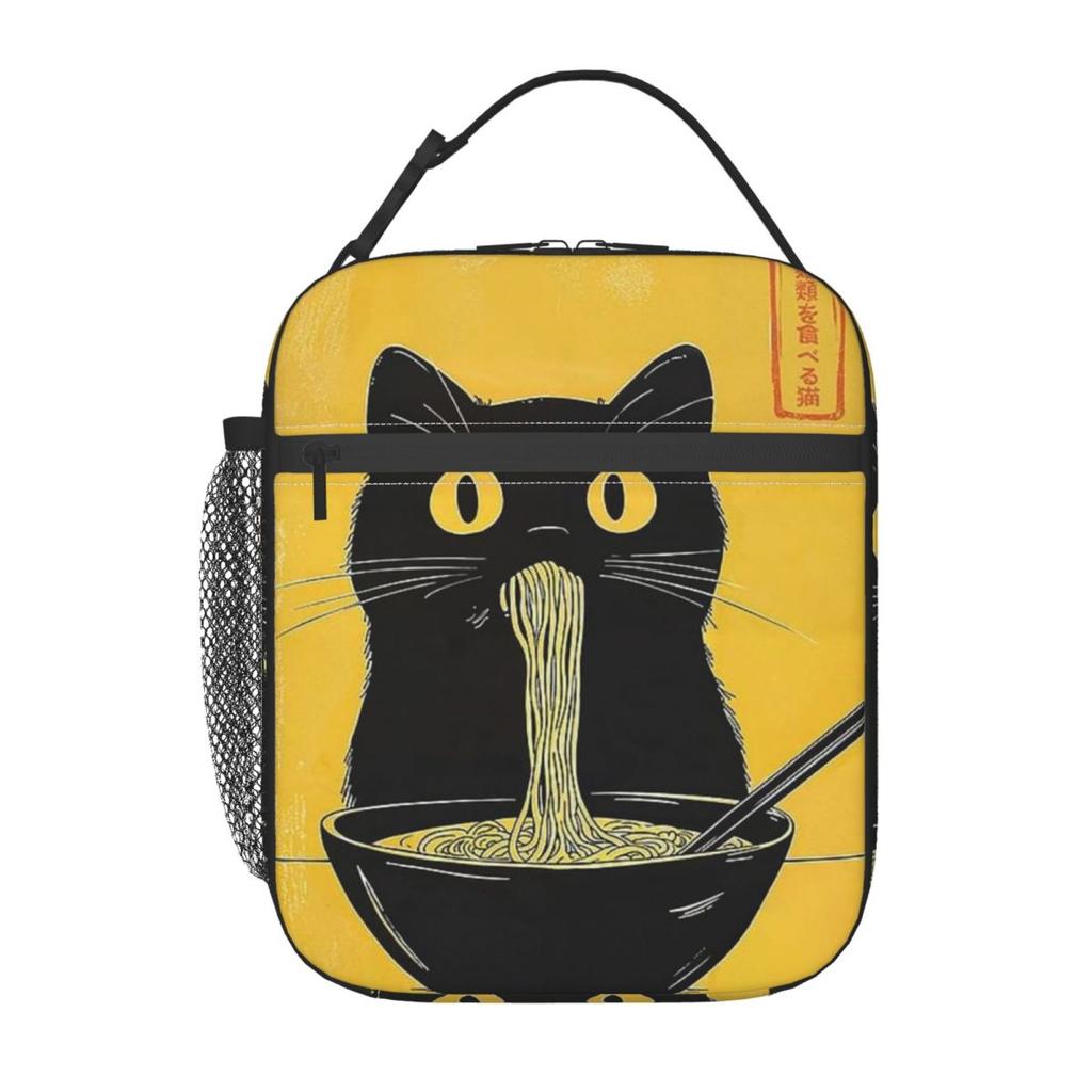 Eine Katze, die Nudeln isst, Isolierte Lunchtasche für Damen, Büro-Kühltasche, Thermische Lebensmittelbox, Tragbare Lunchboxen Behälter