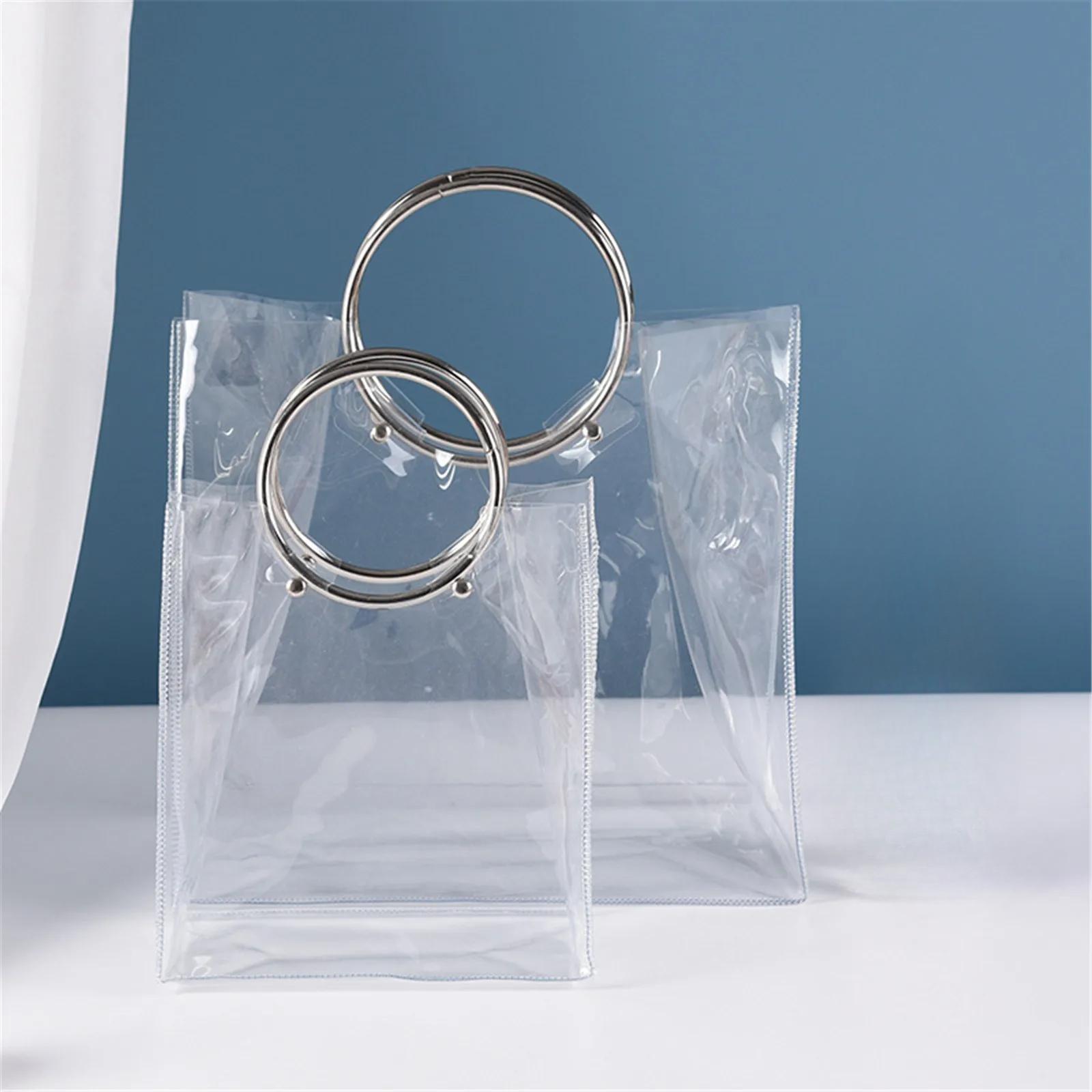 

Прозора ПВХ сумочка з металевою круглою рукою Відкритий Сумки для покупок Квітковий подарунок Сумка для упаковки цукерок small срібний