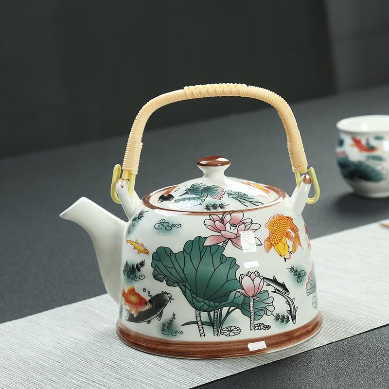 CHANSHOVA-Chinese Porcelain Teapot with Strainer Net, High Capacity 900ml, Traditional Chinese Retro Ceramic Tea Set, H189