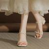 Coarse heel pearl square head sandals female summer 2025 new wear thick heel fairy style high heel open toe cool slippers