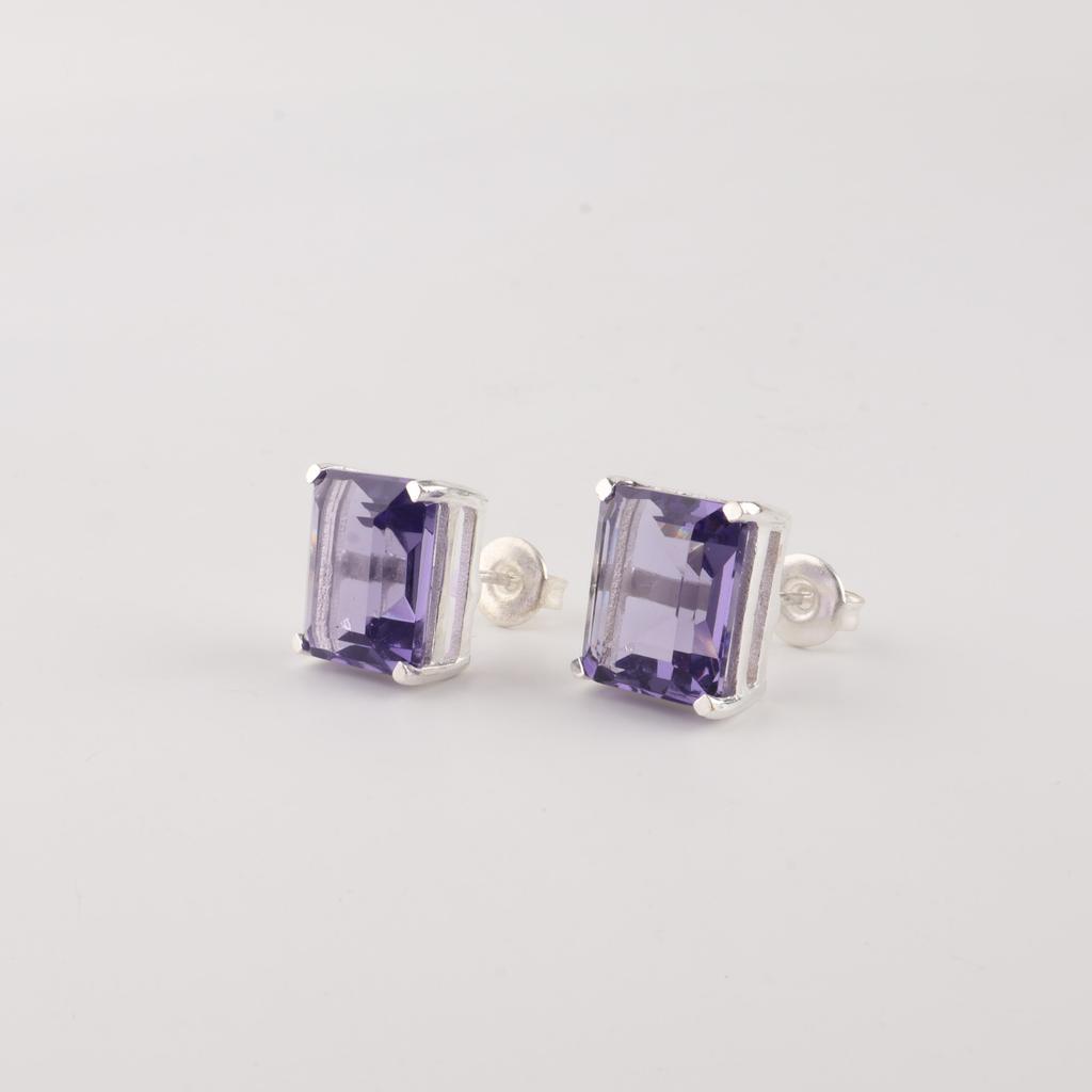 Natural Iolite Gemstone 925 Sterling Silver Designer Jewelry Handmade Earrings 0.4" For Women EE-179-13