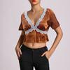 Women's Fashion Casual Summer Lace Sexy Slim Navel-Exposed Short Sleeve Top