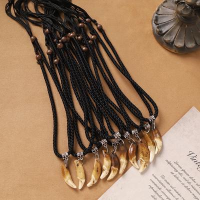Natural Dog Tooth Pendant Tibetan Retro Niche Men's and Women's Collarbone Chain Pig Tooth Sweater Chain Wolf Tooth Necklace