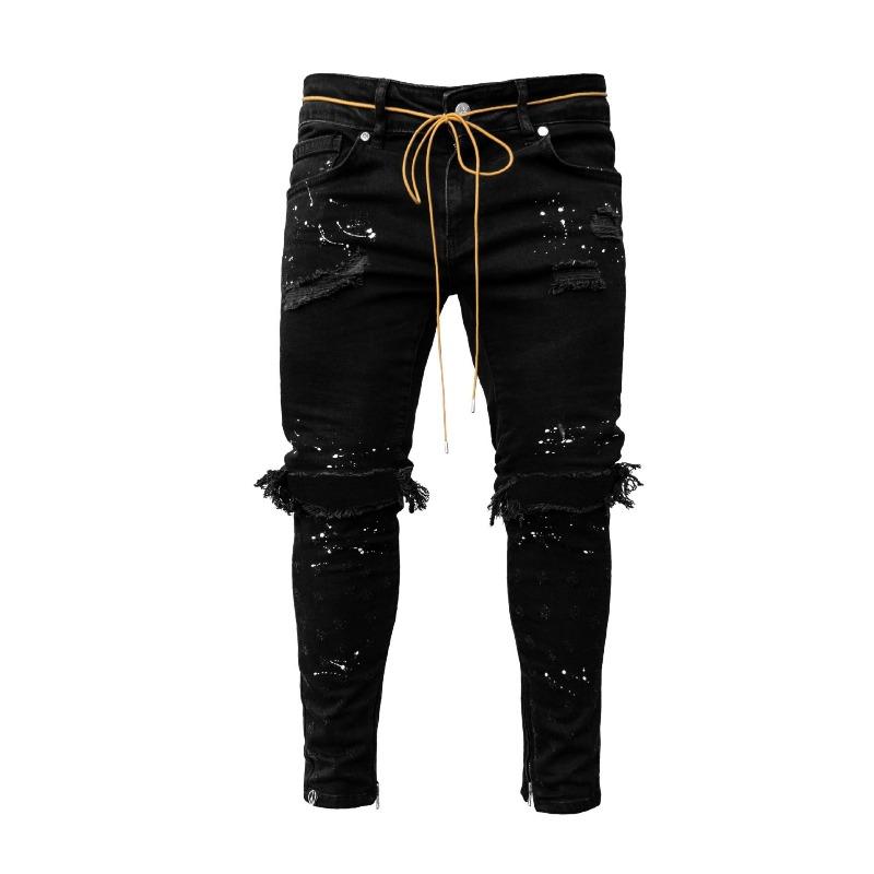 Moda Masculina Jeans Skinny Rasgado Casual Jeans Desgastado Buraco Jeans Slim Fit Calça Jeans Lápis Calça Jeans
