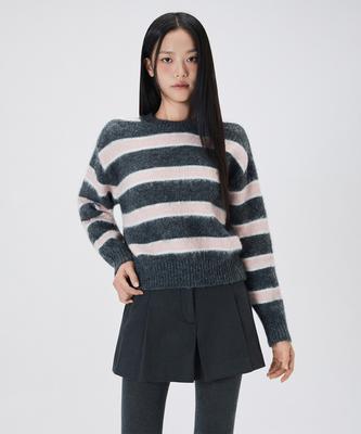 MIXXO [Wool Blend] Hairy Stripe Pullover Re Kafv39T_Miwkag13Qt