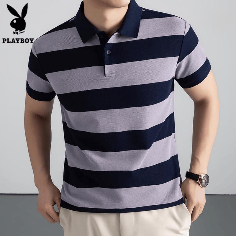 PLAYBOY Men's Striped Cotton Blend Polo T-Shirt