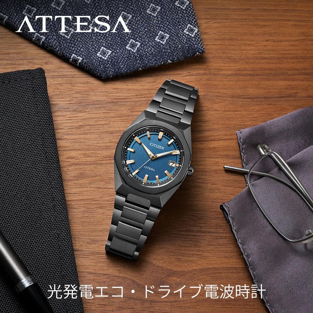 Citizen ATTESA Radio-controlled Water-resistant Business Watch CB3045-61L Octagonal Bezel Eco-Drive Solar Titanium Men's Black Blue