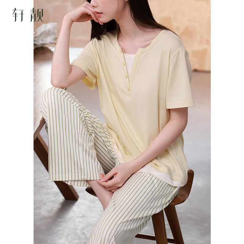 Xuan Liang Relaxation 2026 New Women's Spring and Summer Sleepwear, Thin Cotton Short Sleeved Pants, Casual Home Clothing Set
