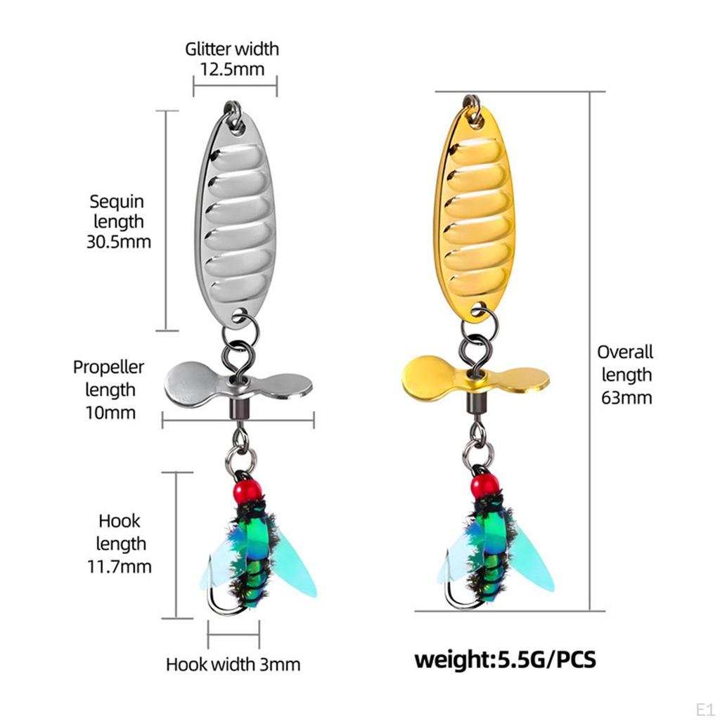 5Pcs Fly Fishing Lures with Hooks Topwater Portable Rotating Sequins Lure Bass
