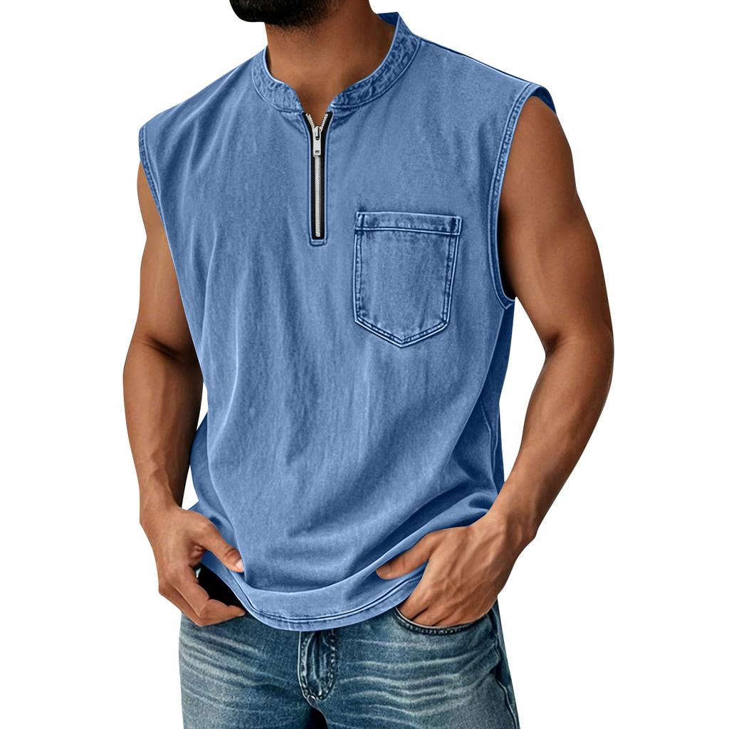Men Sleeveless Athletic Vest with Zipper Pocket Casual Fit Lightweight Breathable Top for Summer Outdoor Sports