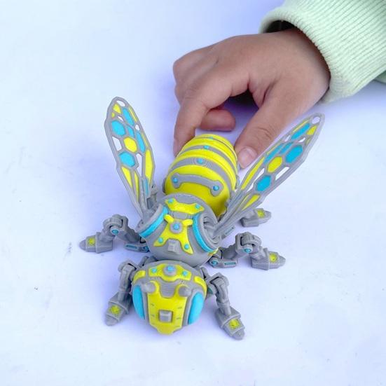 3D-printet Mekanisk Bi Figur, Samlerobjekt Cyberpunk Hvepsepynt med Bevægelige Led, Stresslindrende Leddelt Insekt Fidget Skrivebordslegetøj