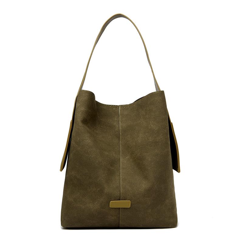 

Мягкая кожаная сумка-ведро большой вместимости женская сумка-тоут сумка через плечо для поездок на работу зелёный