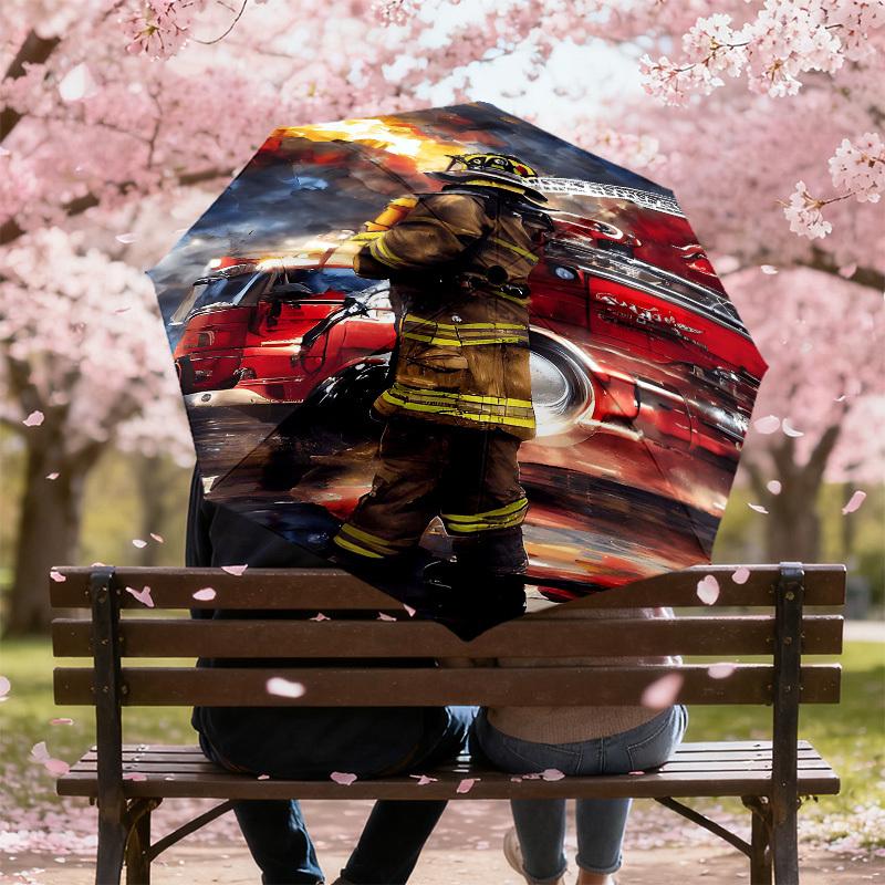 1PC firefighter firetruck Umbrella-8-Rib Reinforced, Automatic Open, Lightweight & Durable, Fashion Accessory for Outdoor-D393