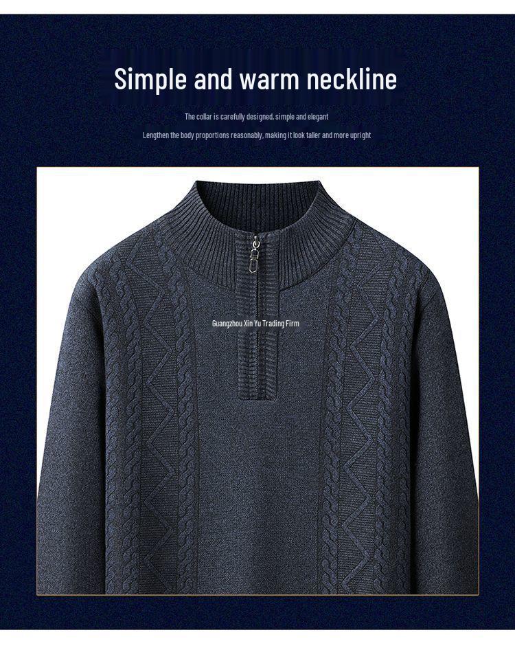 Men's High Neck Half-Zip Fleece Sweater – Trendy, Thick Knitwear for Autumn & Winter