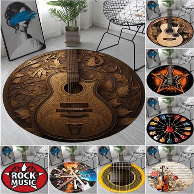 1Pc Guitar Circular Print Rug - Home Decoration Carpet For Living Room Bedroom Flooring Computer Chair Area Rug