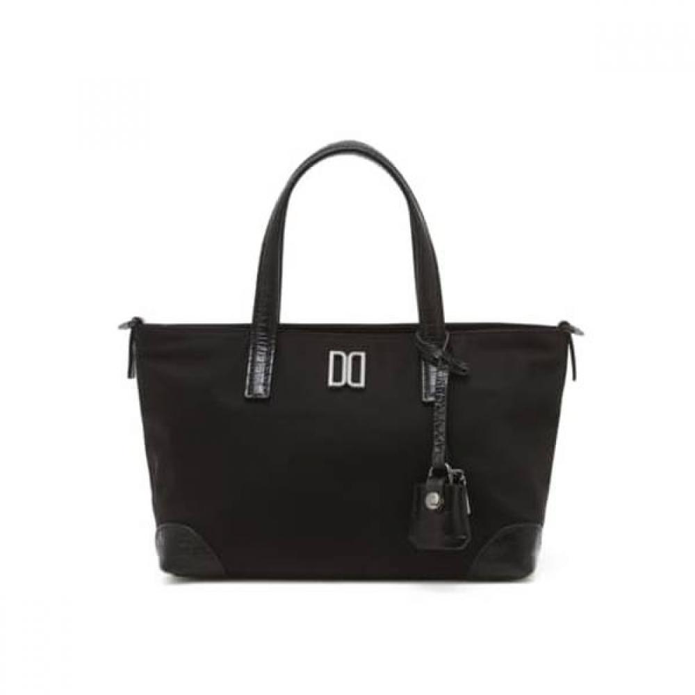 DakS Black Croco Leather Nylon Tote Bag S