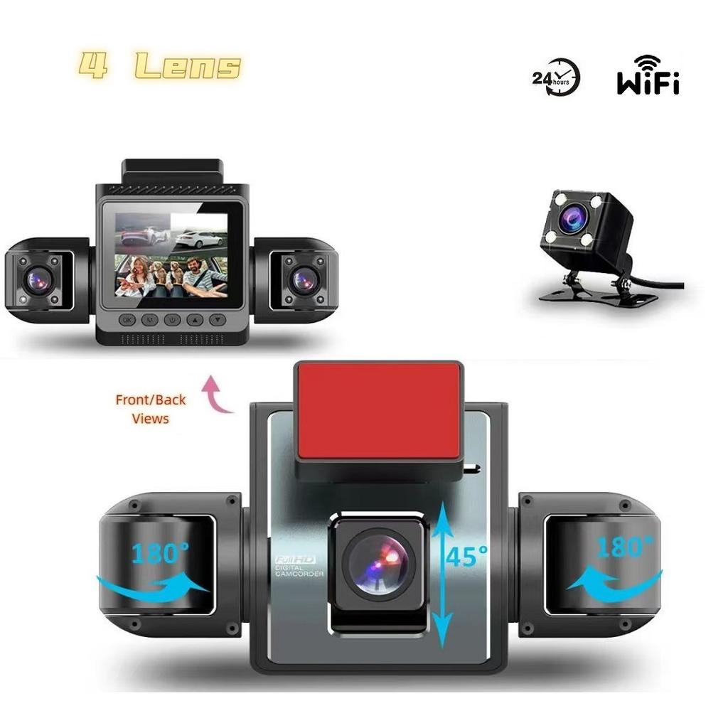 4-Channel Dash Cam, Front, Rear & Inside, 1080P Car Camera, Night Vision, G-Sensor, Driving Video Recorder