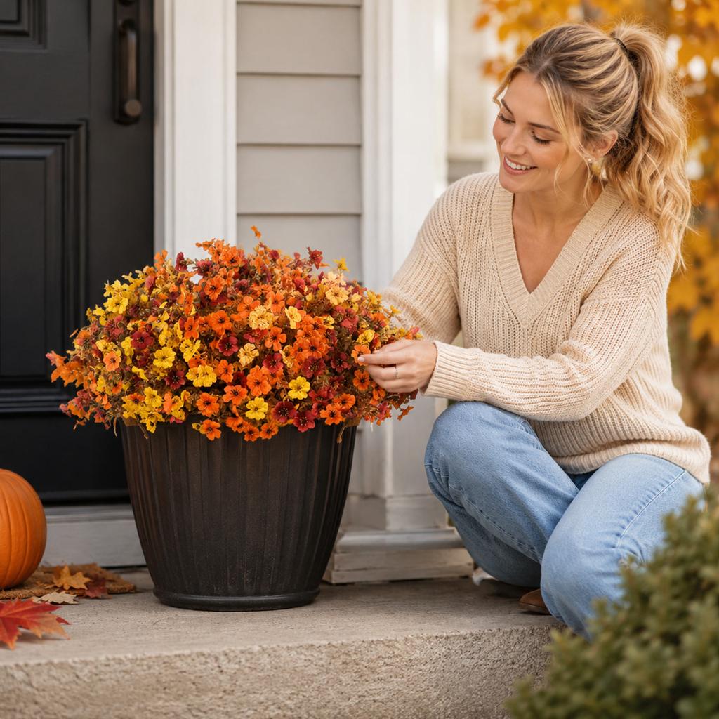 Artificial Fall Flowers for Halloween Outdoor Decor - Realistic Maintenance Free