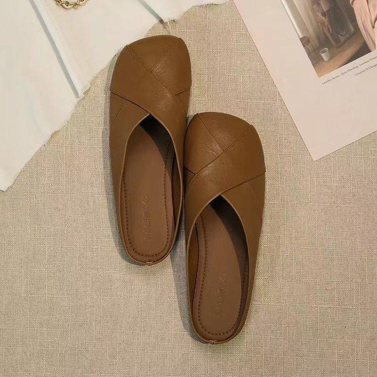 

Popular flat-soled single shoes women s spring 2025 new fashion outer wear soft-soled lazy French bag head cool slippers women 40 темно-коричневого