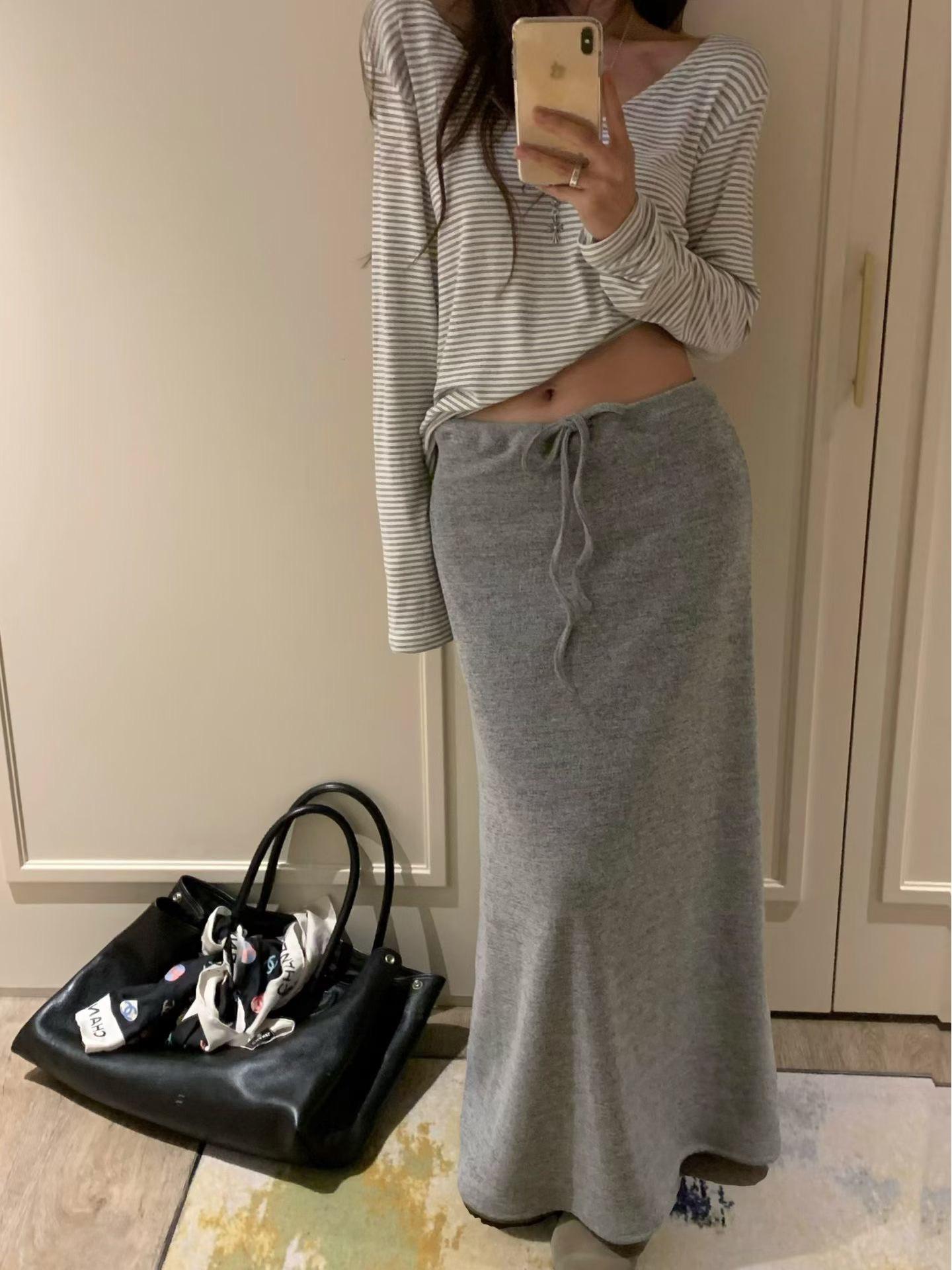 

Korean Fabric Vink*n 2025 Fall Lace-Up Long Skirt One Size хаки