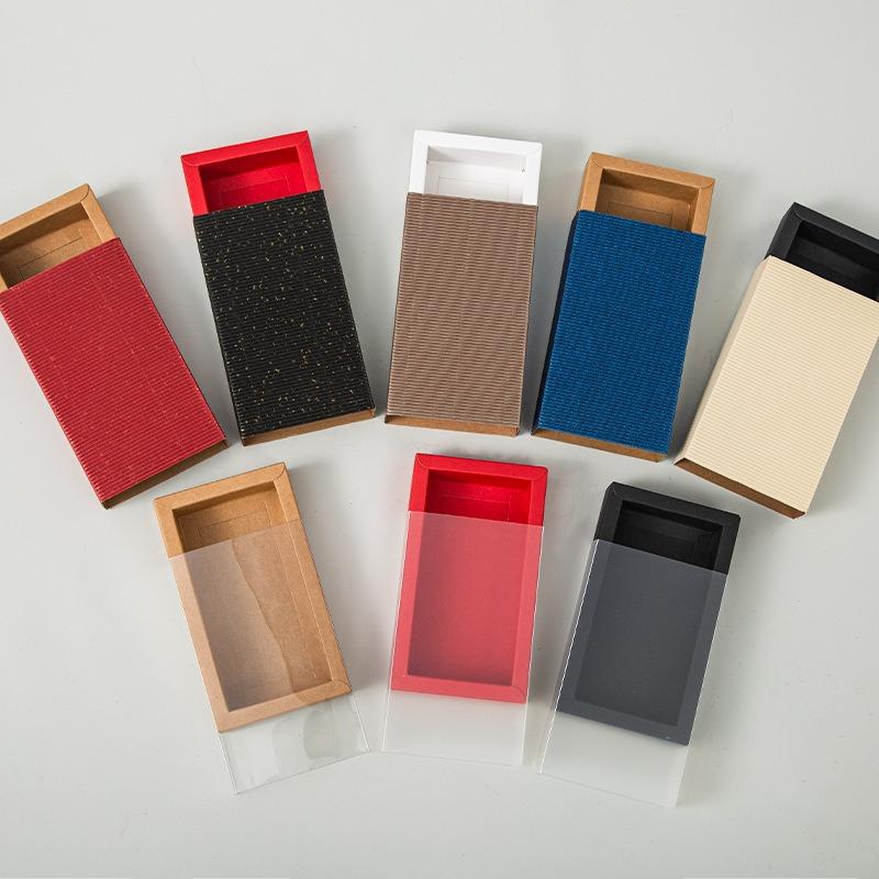 With Clear PVC Window Delicate Drawer Display  Kraft Paper Gift Packing Case Wedding Party Cookie Candy Boxes Anniversary Birthday Gift Boxes 10pcs