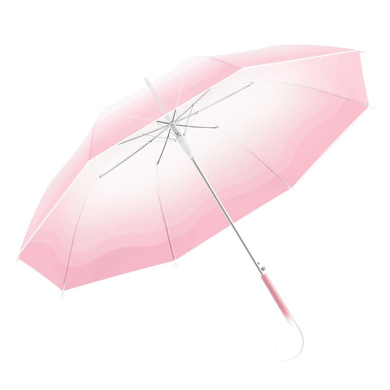 2025 new 8-bone automatic creative straight rod umbrella transparent gradual change umbrella curved hook transparent handle
