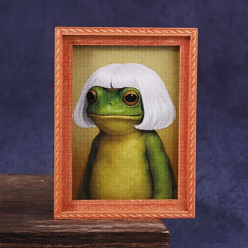 Funny Fridge Magnet Frog Refrigerator Sticker Wood Artistic Photo Framed Creative Frog Small Magnets Decoration