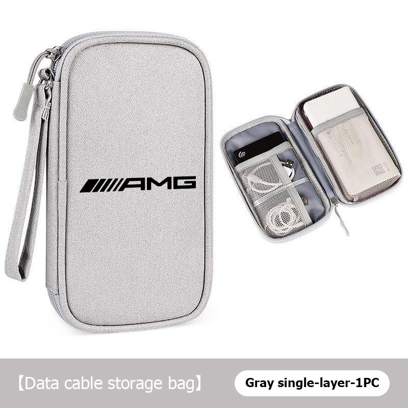 

For AMG Car Logo Digital Storage Bag Data Cable Charger Storage Bag Organizer Accessories Mercedes Benz B-CLASS C-CLASS GLC GLE