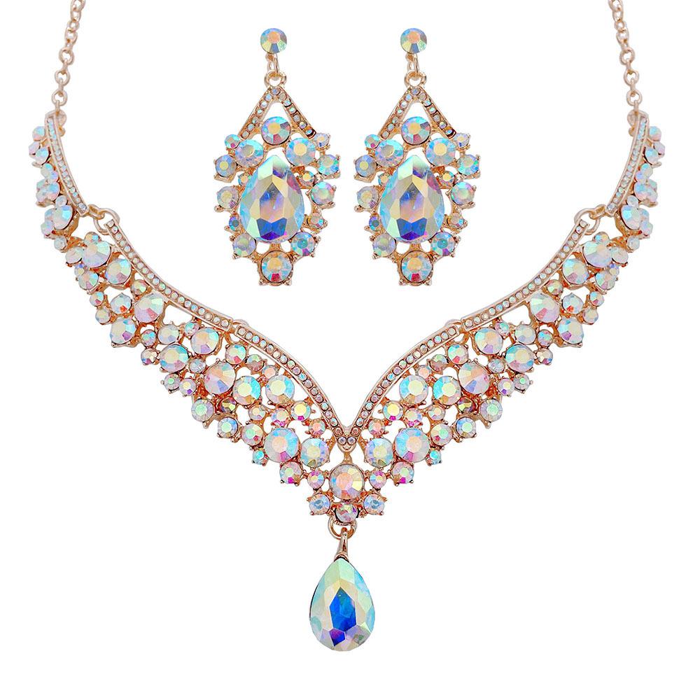 

DIEZI Baroque Luxury Water Drop Rhinestone Choker Necklace Earrings Jewelry Sets Wedding Party AB Crystal Jewelry Accessories