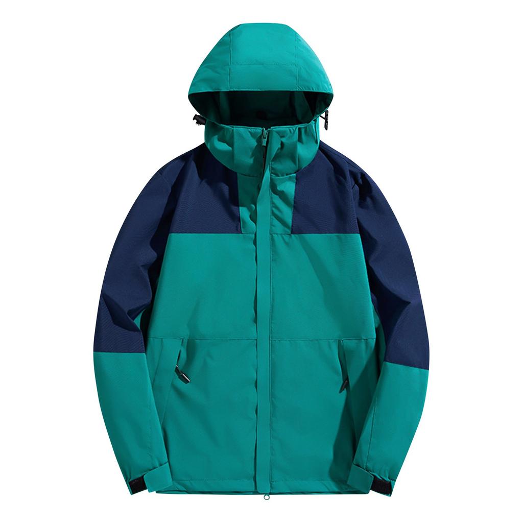 Unisex Lockere Passform Schulterabfall Farbblock Windjacke Mit Kapuze Outdoor Wasserdicht Shell Mantel