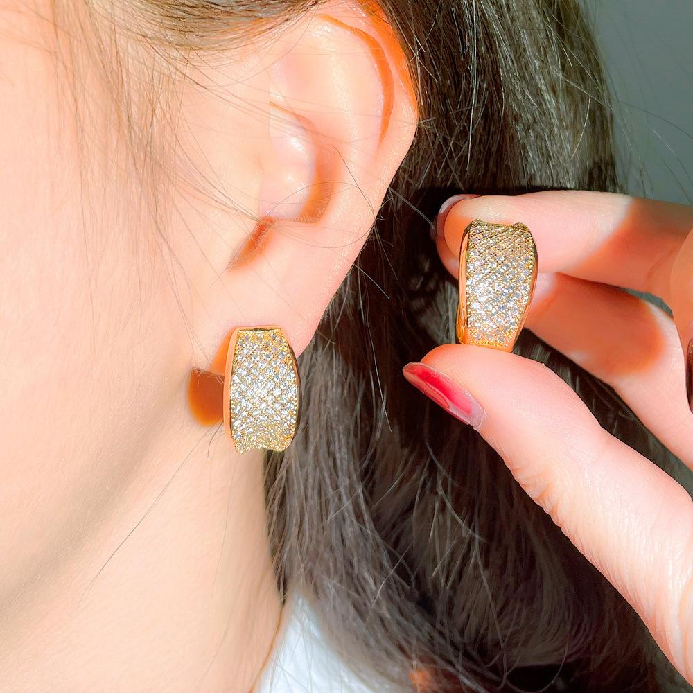 Geometric Earrings Women'S Zircon Design Circle Ear Buckle Earrings Supply