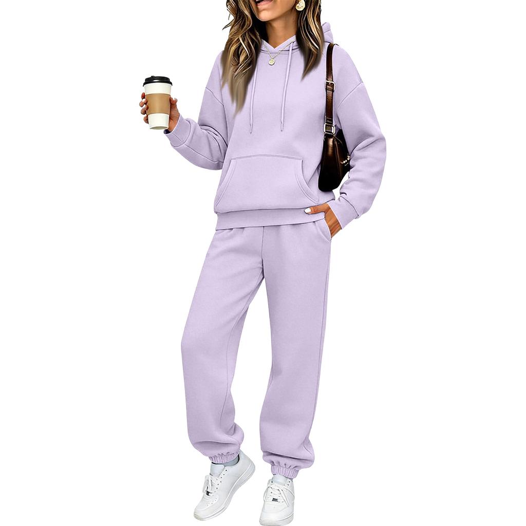 Women's Lined Hoodie and Jogger Pants 2 Piece Set, Casual Drop Shoulder Outfit