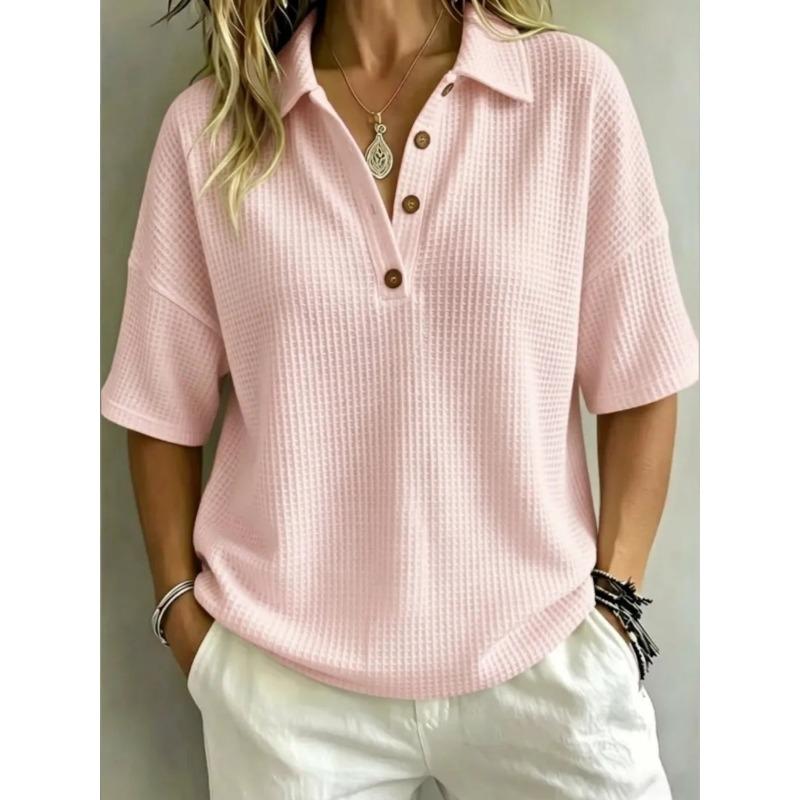 BFCCQB Women's Fashion Casual Summer Spring POLO Neck Short Sleeve  Blouses & Shirts