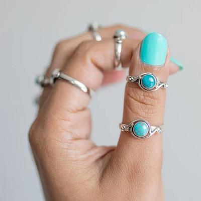 Tirkīza apaļš dārgakmeņu gredzens, ciets 925 sterliņu sudraba gredzens, dzimšanas dienas dāvanu gredzens, Boho gredzens, sudraba rotaslietas, ballīšu gredzens, mammas dāvanas