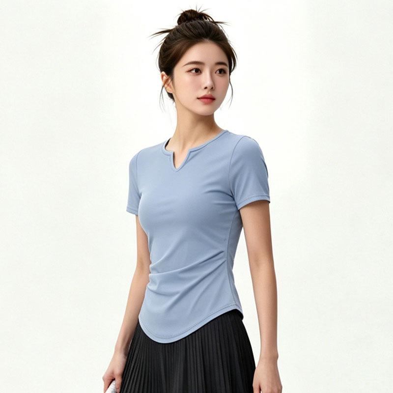 Small friendly yoga T-shirt women's V-neck waist short thin quick-drying breathable sports fitness clothes top