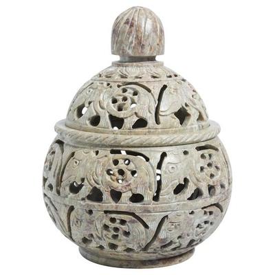 Portavelas Crocon de Piedra Jabonosa Color Turquesa con Motivo de Elefante – Linterna Decorativa para Hogar, Oficina y Sala de Estar – 4x4 Pulgadas con Tapa