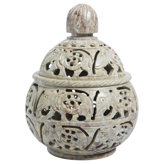 

Подсвечник для чайной свечи Crocon из мыльного камня с мотивом слона – Декоративный фонарь для дома, офиса и гостиной – 4x4 дюйма с крышкой