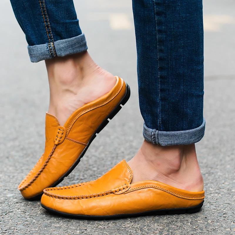 Brown Italian Men Shoes Casual Luxury Summer Mens Loafers Brand Genuine Leather Moccasins Breathable Slip On Boat Shoes Mocassim