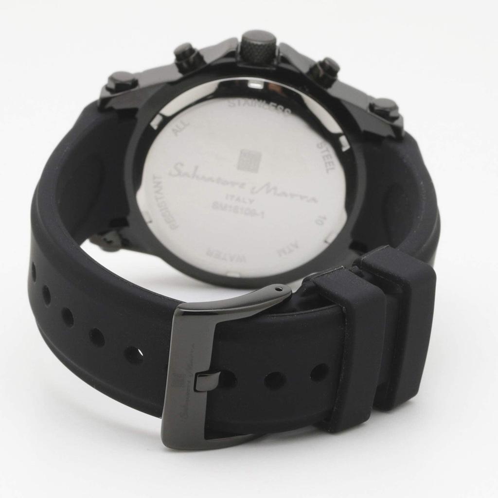 Salvatore Marra Chronograph Men's Watch 10 Bar Water Resistant Silicone Strap Exclusive Model SM16109-BKBKSV
