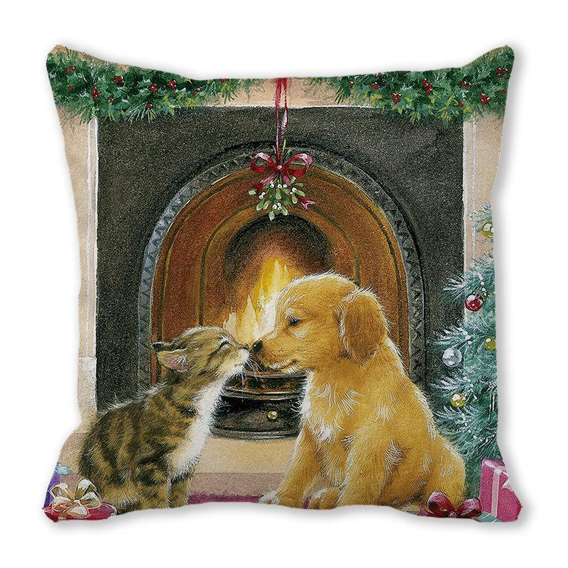 Weihnachtsdekoration Kissenbezug Bauernhaus Sofa Wurfkissenbezug Niedlicher Haustier Katze Hund Kissenbezug Floral Kissenbezug