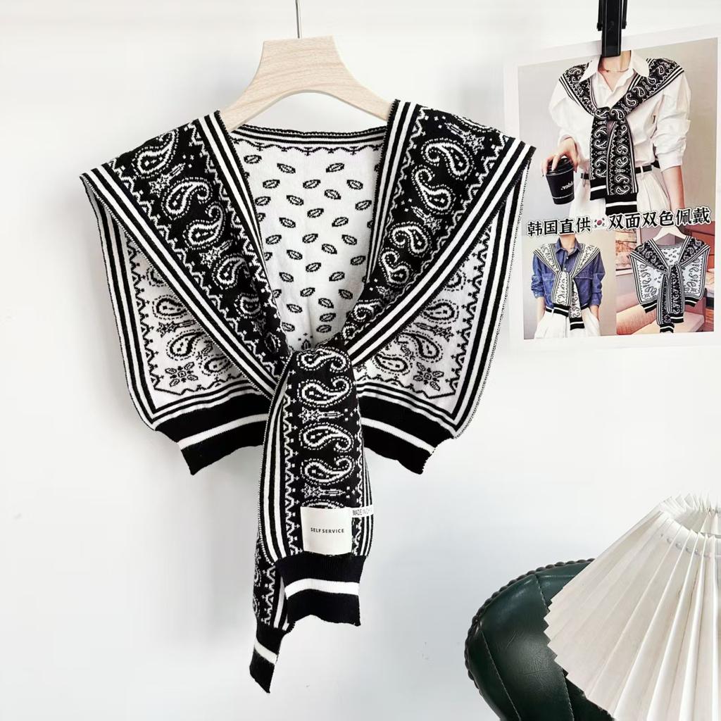 Small shawl for women in spring and summer outdoor wear office air-conditioned room neck protection striped shawl knotted scarf