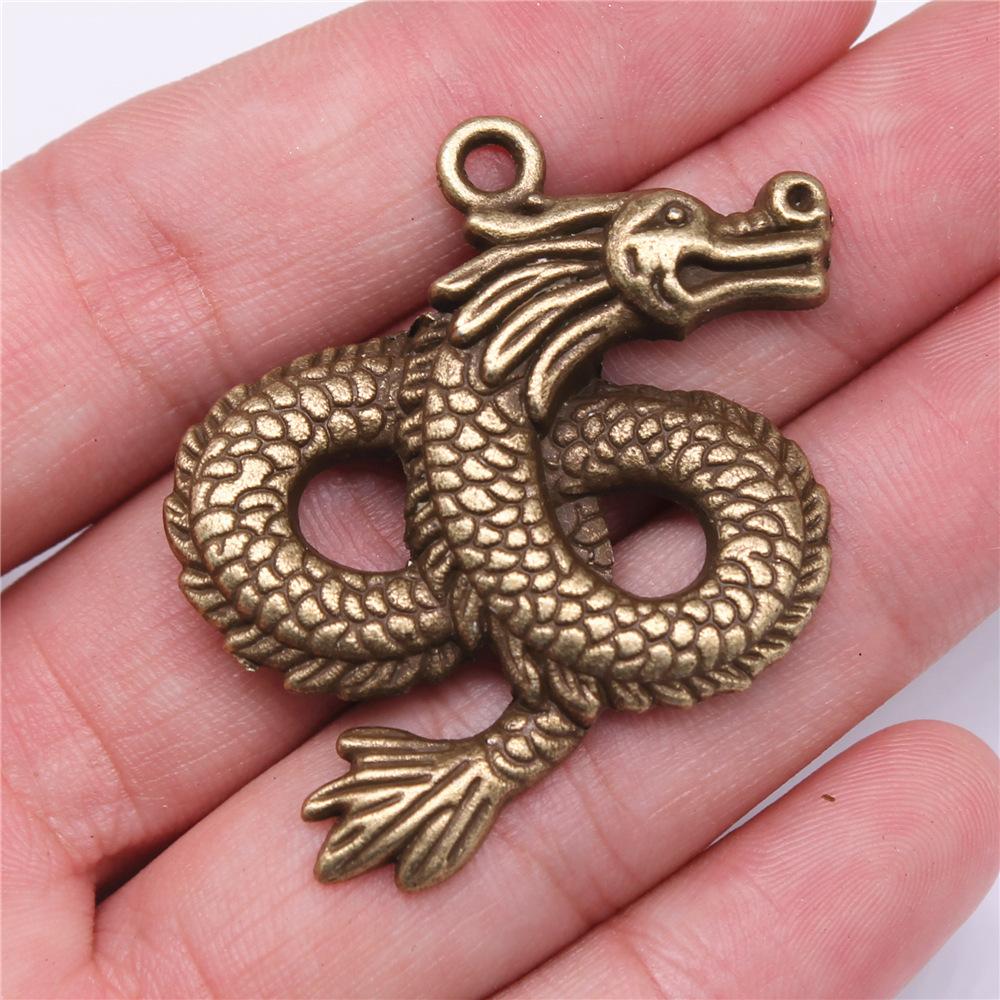10pcs Charms Dragon Tibetan Bronze Silver Color Pendants Antique Jewelry Making DIY Handmade Craft