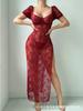 European and American Large-size Sex Underwear Lace Perspective Mesh Suspender Temptation Slit Dress