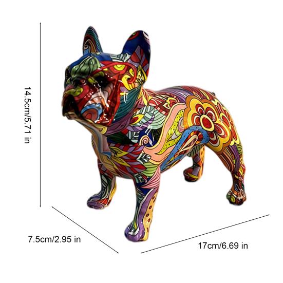 Graffiti French Bulldog Figurine Hand-Painted Artistic Dog Statue Resin Sculpture Living Room Office Home Desk Decoration